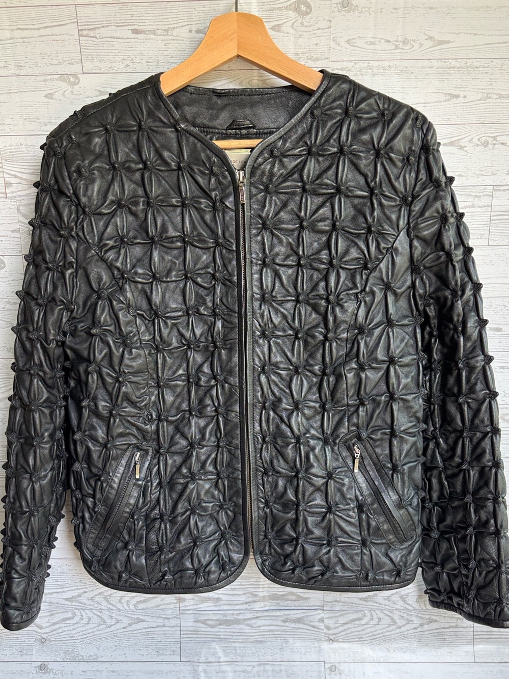 Vintage Leather Biker Jacket Black Moto Turkey quilted large